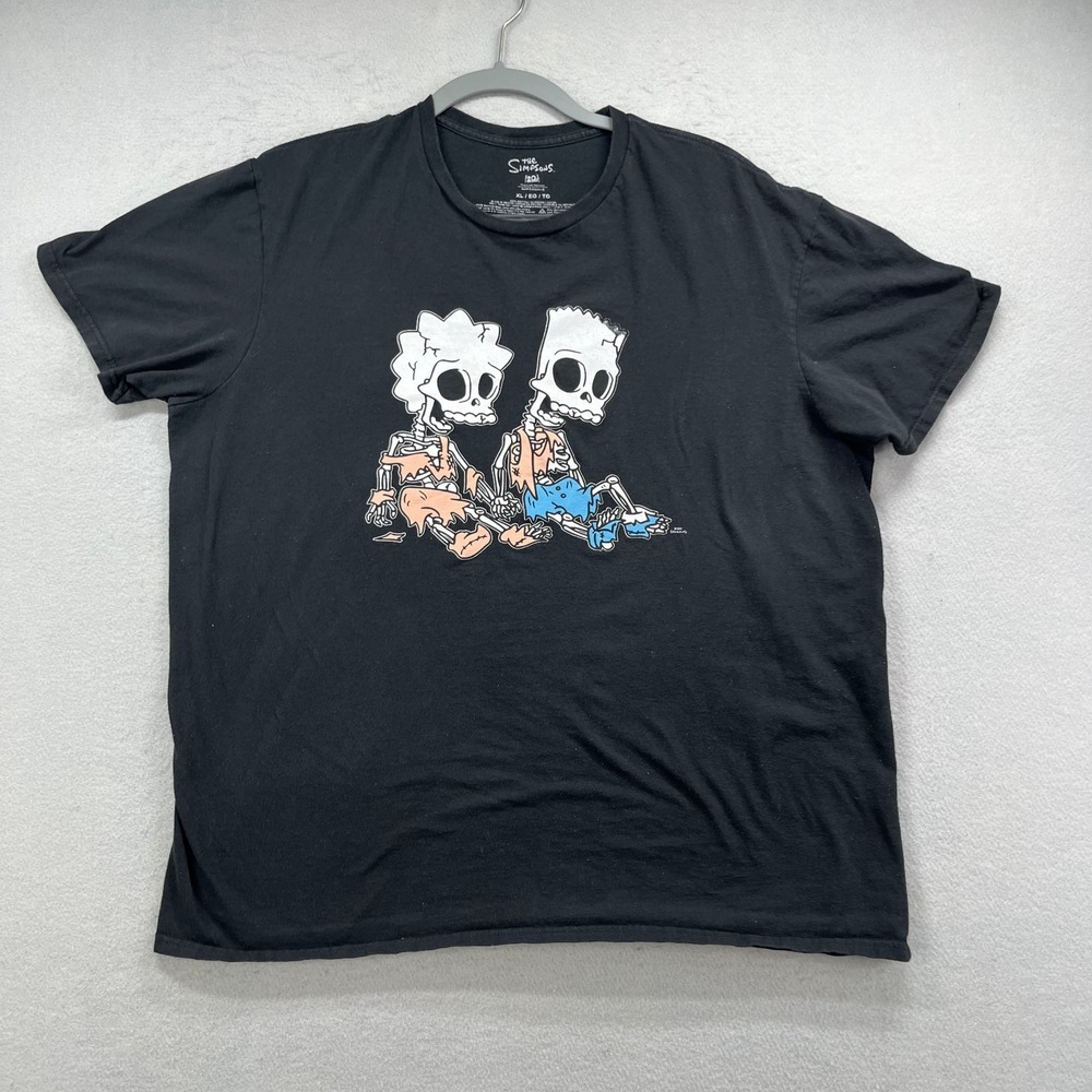 The Simpsons T Shirt Men XL Black Graphic Bart Lisa Skeleton Treehouse of Horror